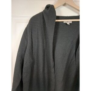 Evolution Cyrus Sixby Ribbed Hooded Open Cardigan Oversized Black Plus 2X Cozy